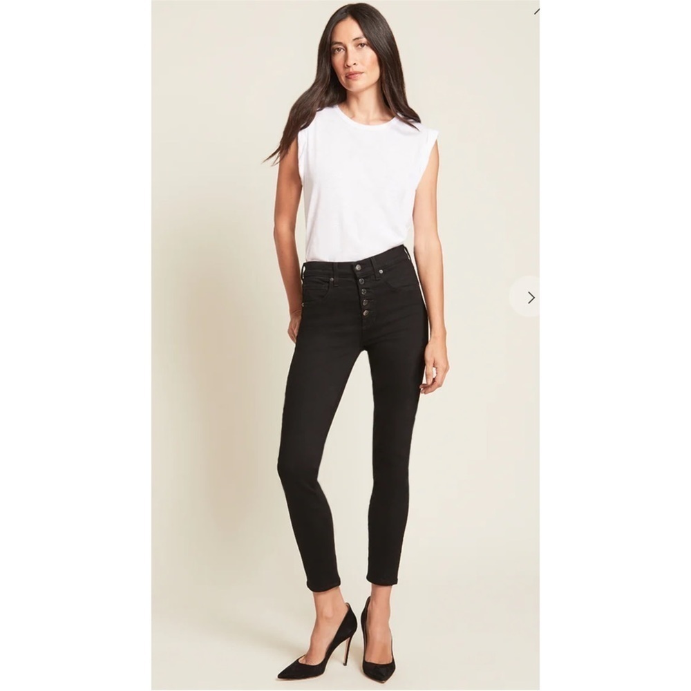 Nwt Veronica Beard Debbie 10" Rise Skinny Jeans Gold Button Front Size 34